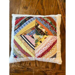 Handmade Vintage Patchwork Throw Pillow With Quilted Design & White Backing 15"x